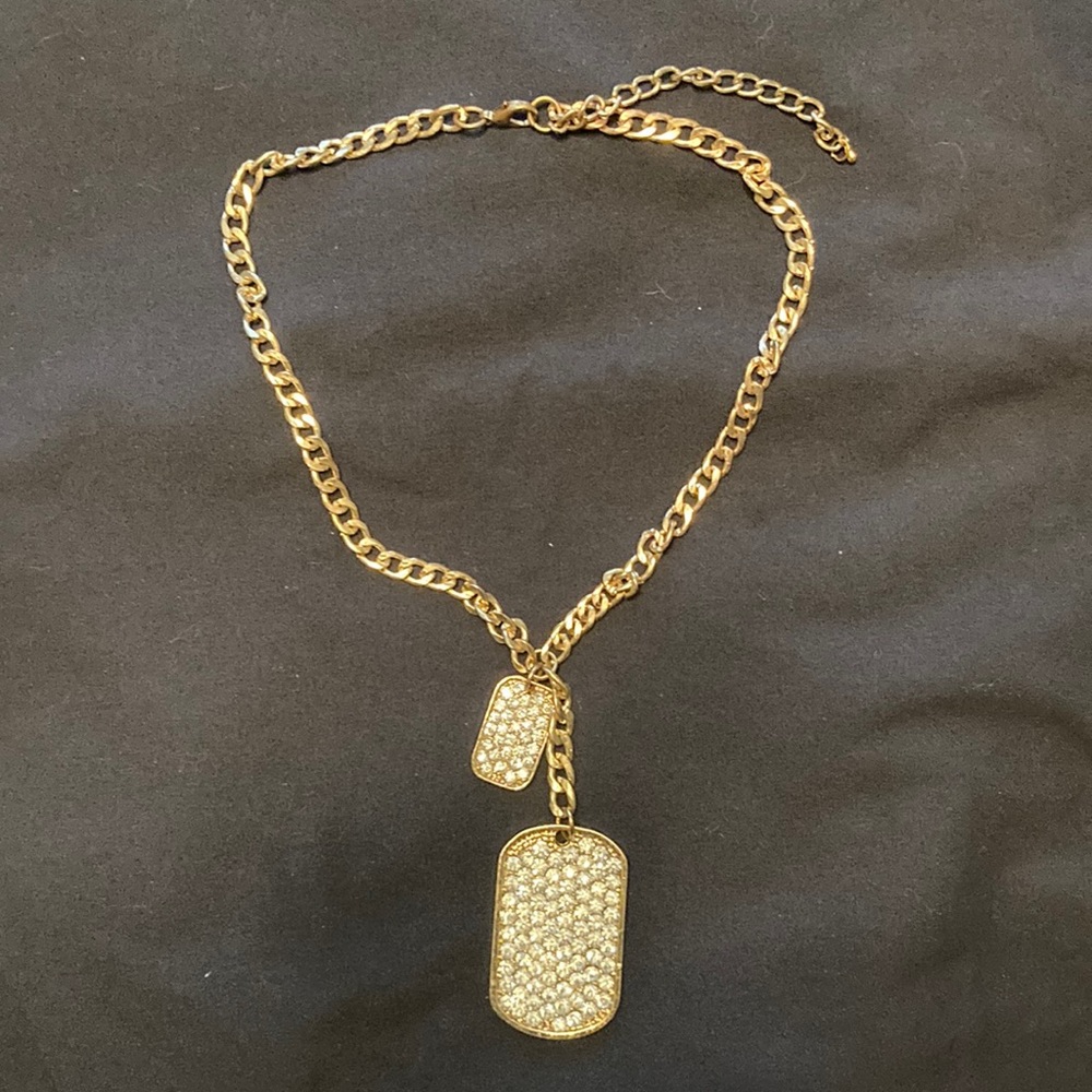 Crystal ‘Tag’ pendants and gold-tone chain necklace